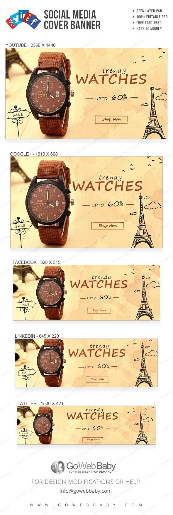 Social Media Cover Banner - Trendy Watch Collection For Website Marketing - GoWebBaby.Com