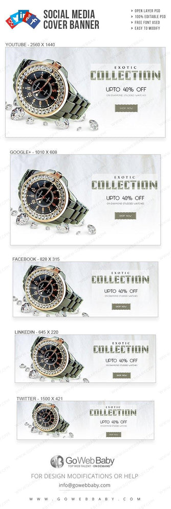 Social Media Cover Banner - Exotic Watch Collection For Website Marketing - GoWebBaby.Com